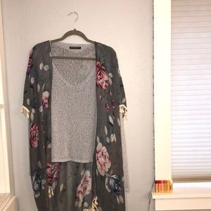 Tasseled floral kimono